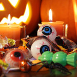 Closeup of candies with pumpkins