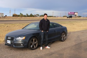 Chris with the car on our route 66 road trip! 